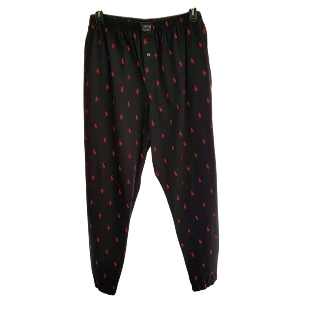Polo Ralph Lauren Pajama Pants XL Black Red Pony Logo Cotton Sleepwear